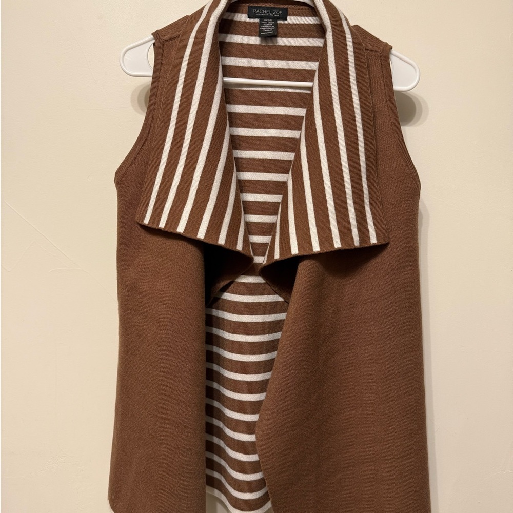 Rachel Zoe Brown & White Striped Draped Knit Vest